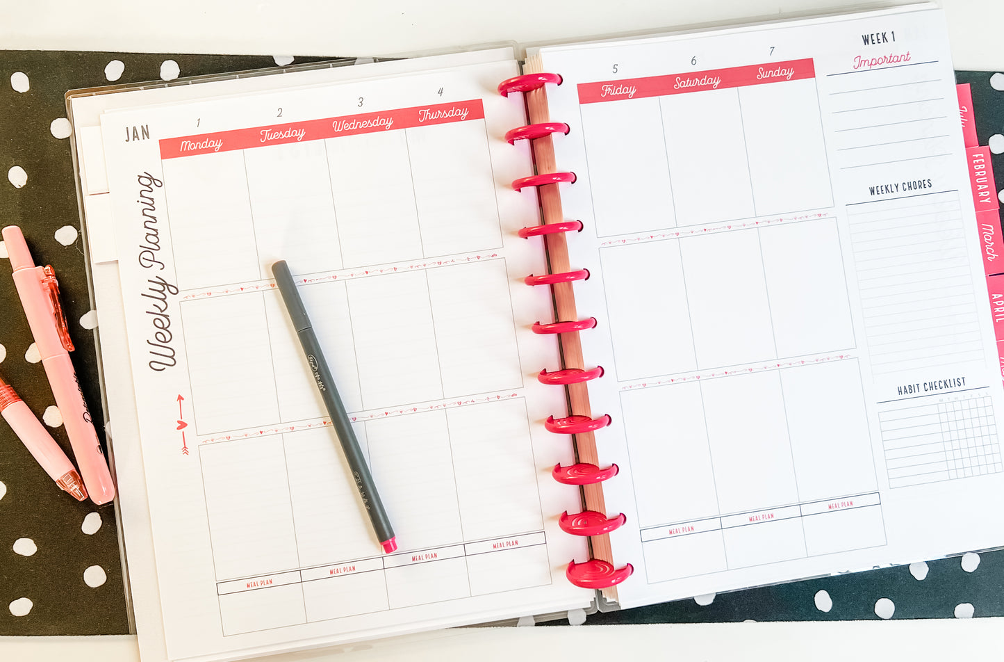 2024 Pink Monthly/Weekly Planner