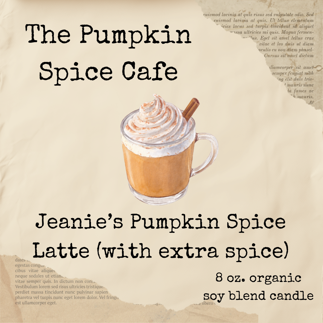 The Pumpkin Spice Cafe bookish candle label by Lavender Hill Paper Co