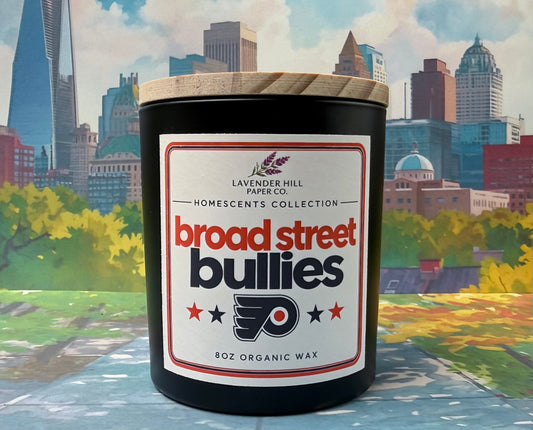 Broad St Bullies Philly sports candle by Lavender Hill Paper Co