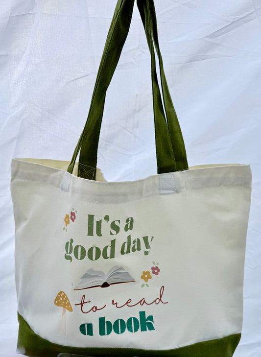 Bookish Canvas Tote- It’s a Good Day to Read a Book
